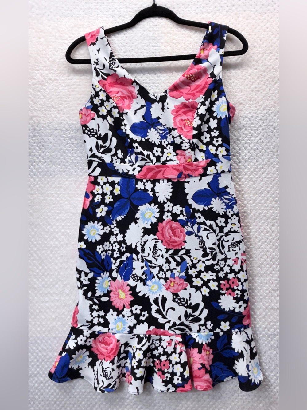 Bar III Black Sleeveless Floral Fit-and-Flare Dress with Pink & Blue Flowers